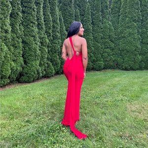 Red backless dress